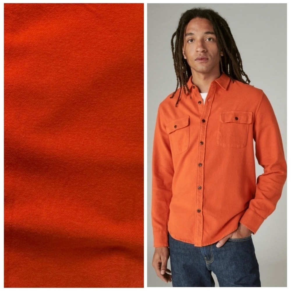 Lucky Brand Men's Top Solid Utility Cloud Soft Long Sleeve Flannel Orange Sz L